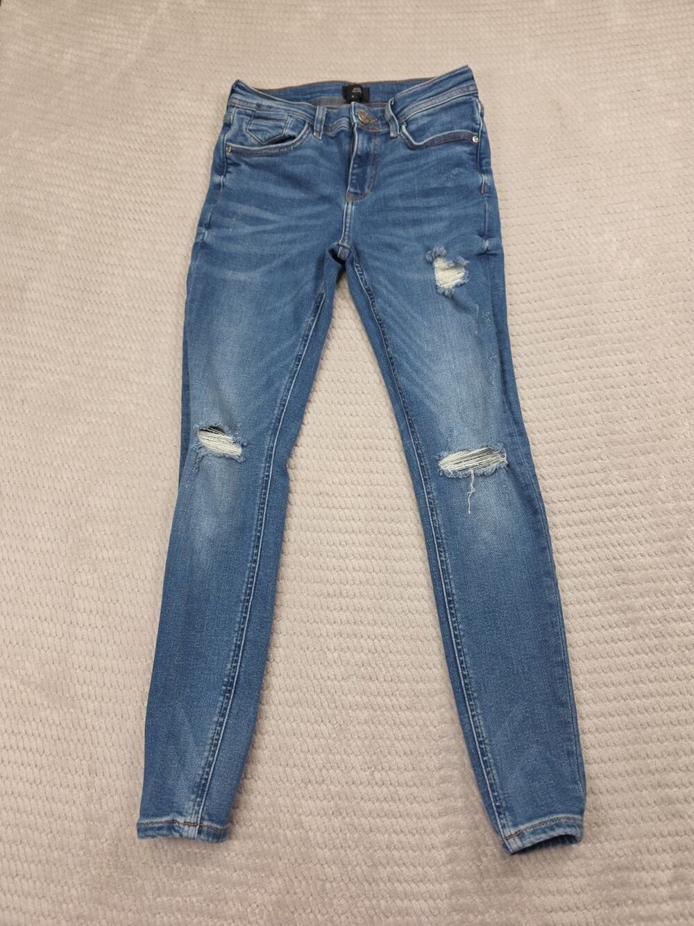 River Island Jeans Womens UK 8 US 4 Blue Super Skinny Fit Distressed Stretch